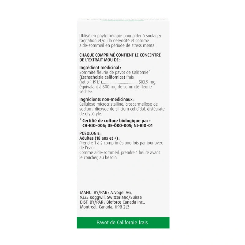 A.Vogel 加州花菱草  30 片 - 不含褪黑激素的助眠劑和舒緩壓力配方