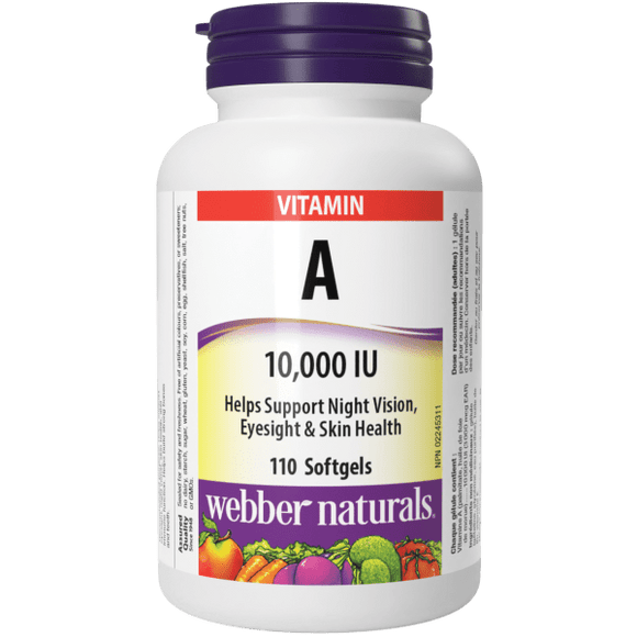Webber Naturals 维生素 A 10,000 IU，110 粒软胶囊