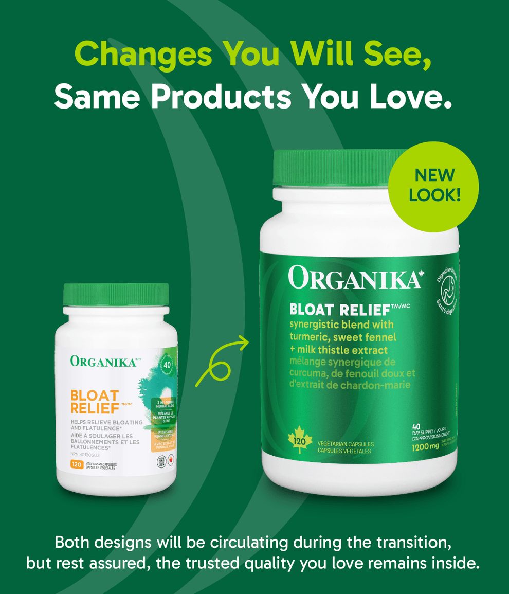 6x Organika Bloat Relief,  Powerful herbal blend to decrease bloating and gas 120 Vcaps Bundle