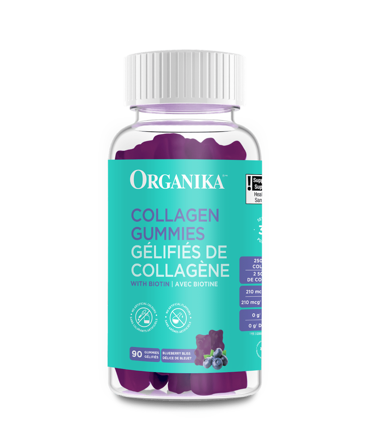 Bottle of Organika Collagen Gummies on a green background