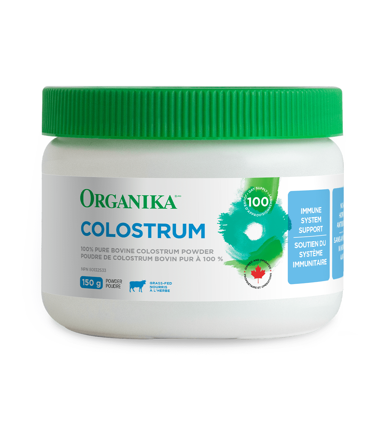 Jar of Organike Colostrum 150 g Canadian label version