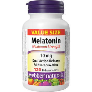 Webber Naturals Melatonin Maximum Str. 10 mg Dual Action Release 120 Bi-Layer Tablets