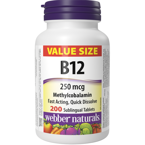Webber Naturals 維生素 B12 甲鈷胺 250 微克，200 粒舌下含片 （超值裝）