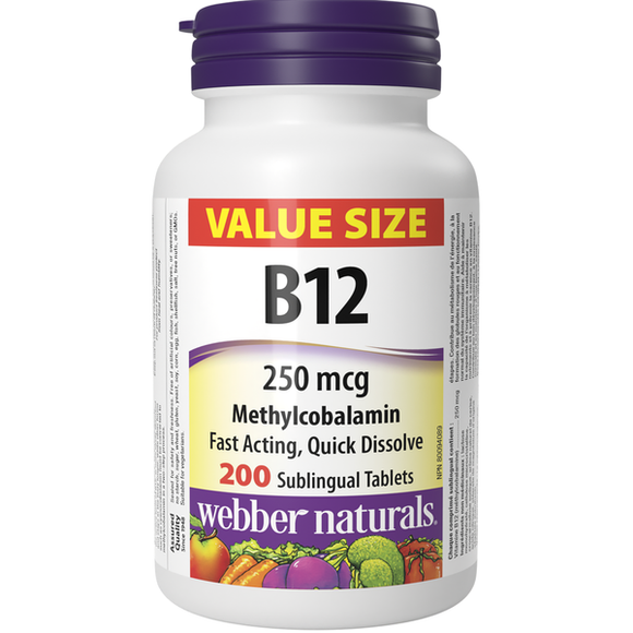 Webber Naturals 維生素 B12 甲鈷胺 250 微克，200 粒舌下含片