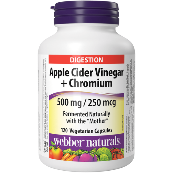 Webber Naturals Apple Cider Vinegar + Chromium 500mg/250 mcg, 120 Vcapsules