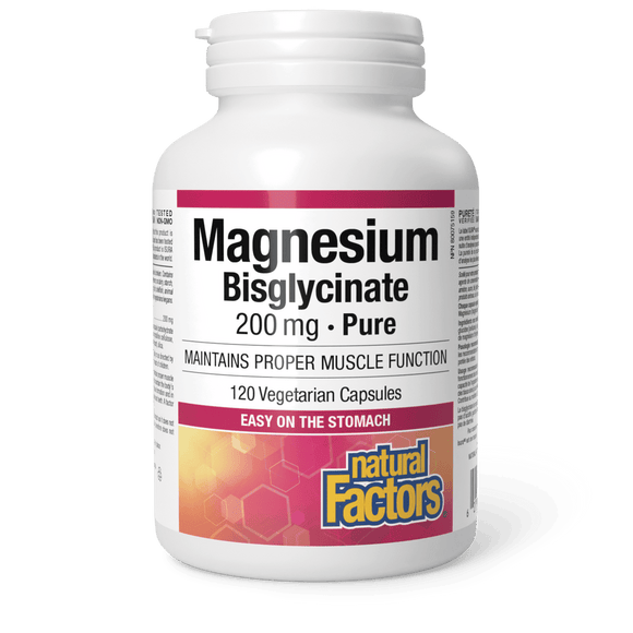 Natural Factors Magnesium Bisglycinate Pure 200 mg, 120 Vegetarian Capsules
