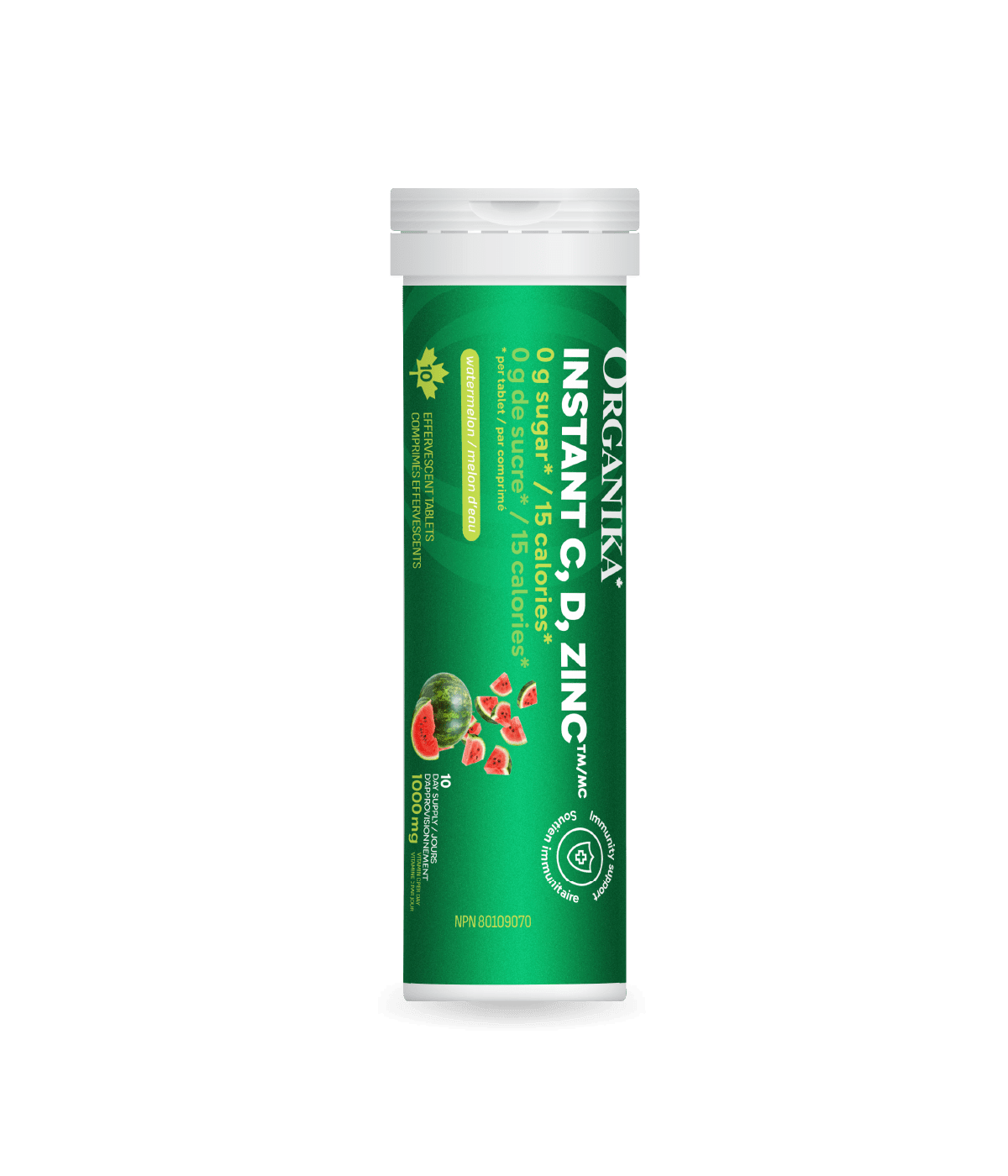 Organika 速溶維生素 C、D、鋅免疫泡騰片 - 西瓜口味 10 片 x 8 支