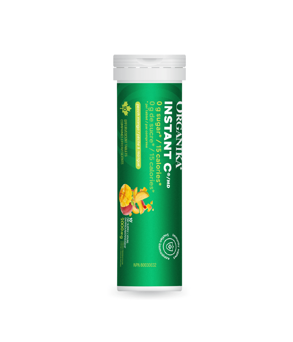 Organika Instant C Effervescent Peach Mango 1000mg 10 tabs x 8 tubes