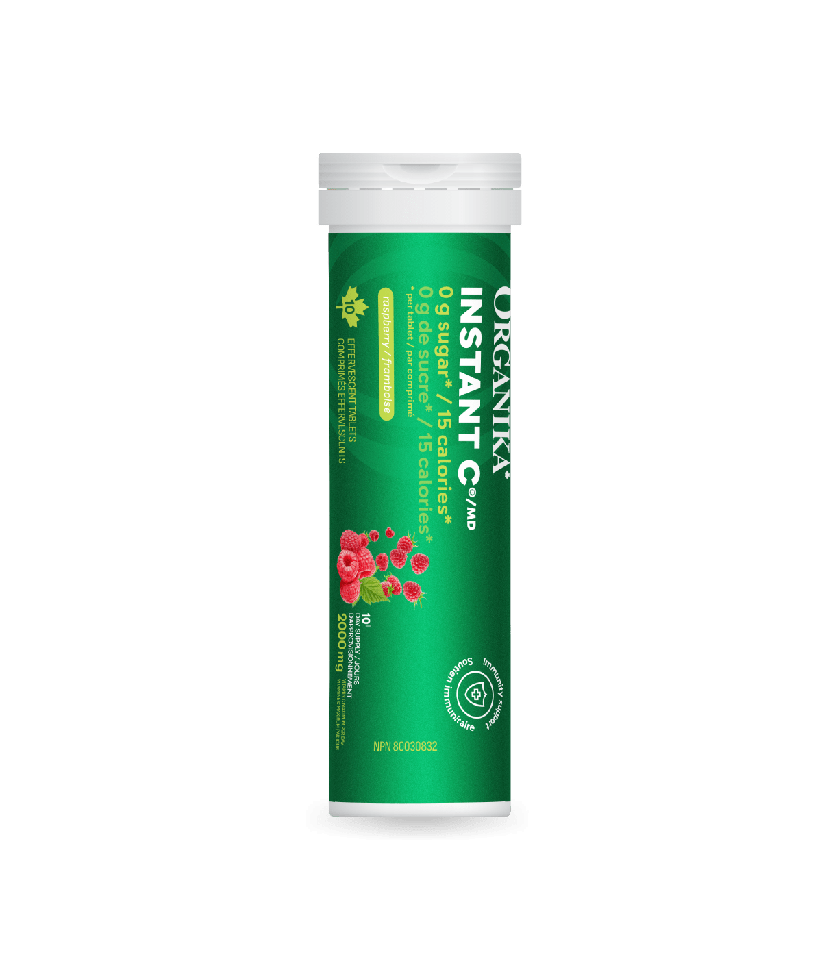 Organika Instant C Effervescent Raspberry 1000mg 10 tabs x 8 tubes