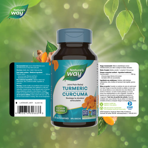 Nature's Way Turmeric Standardized Extract, 60 Tabs Canadian label expanded