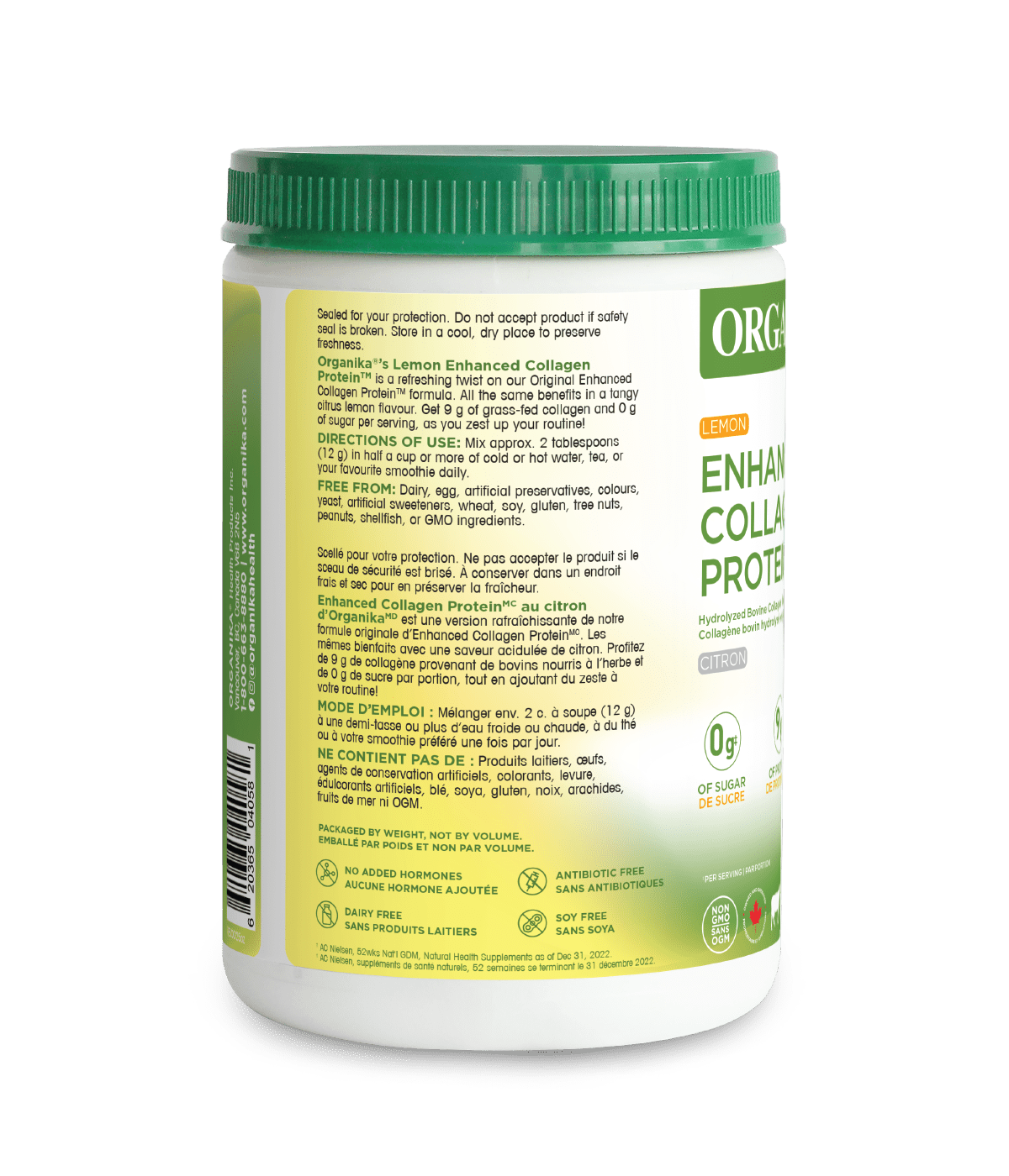 Organika Lemon Enhanced Collagen 250g Canadian label version sold on natvd.com Canada directions of use