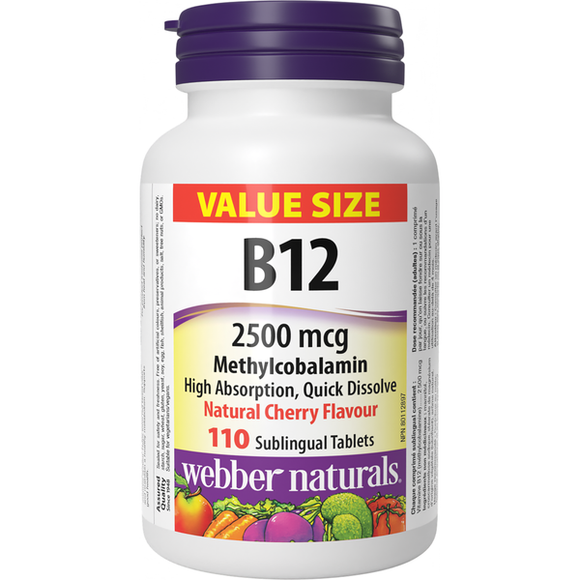 Webber Naturals Vitamin B12 Methylcobalamin 2500 mcg, 110 Sublingual Tablets