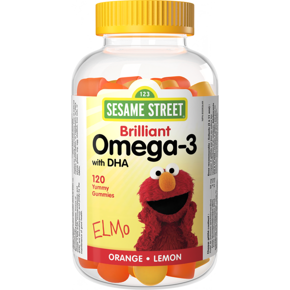 芝麻街 儿童聪明鱼油 Omega-3 (含DHA) 柠檬/橙口味，120 粒软糖