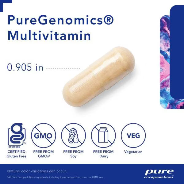 Pure Encapsulations PureGenomics复合维生素胶囊 60粒 高生物活性成分 添加护眼成分