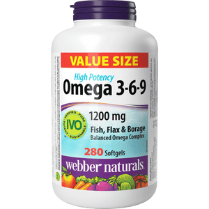 Webber Naturals Omega 3-6-9 1200 mg Softgels Fish, Flax & Borage, 280 softgels