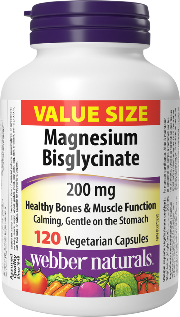 Webber Naturals Magnesium Bisglycinate 200 mg, 120 Vcapsules