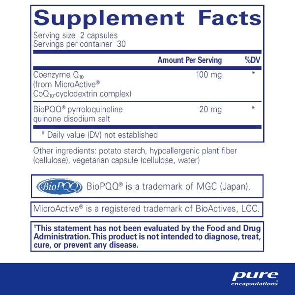 Pure Encapsulations专利型MicroActive辅酶Q10+PQQ胶囊 60粒 维护心脑血管健康 提升大脑认知