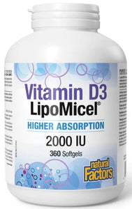Natural Factors  维生素 D3 LipoMicel，50 mcg（2000 IU), 360粒液体软胶囊