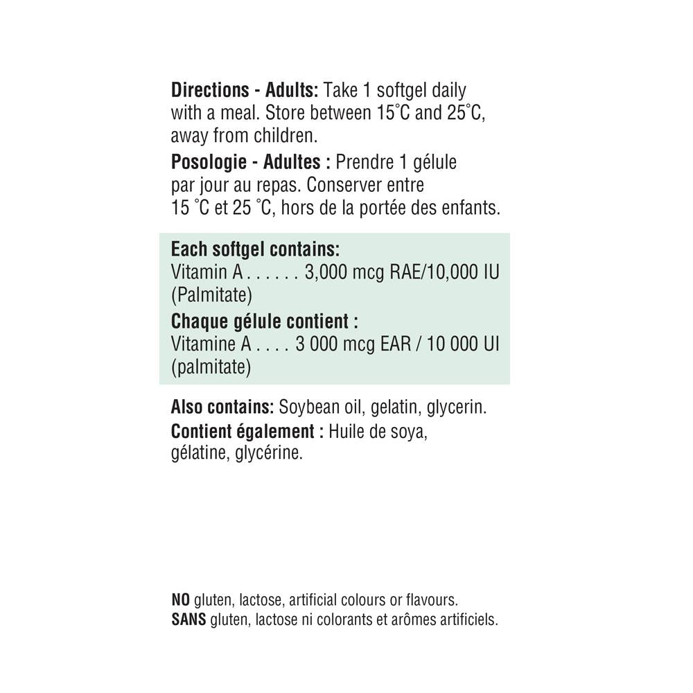 健美生 Jamieson Vitamin A 10,000IU, 100 Softgels Canada Directions