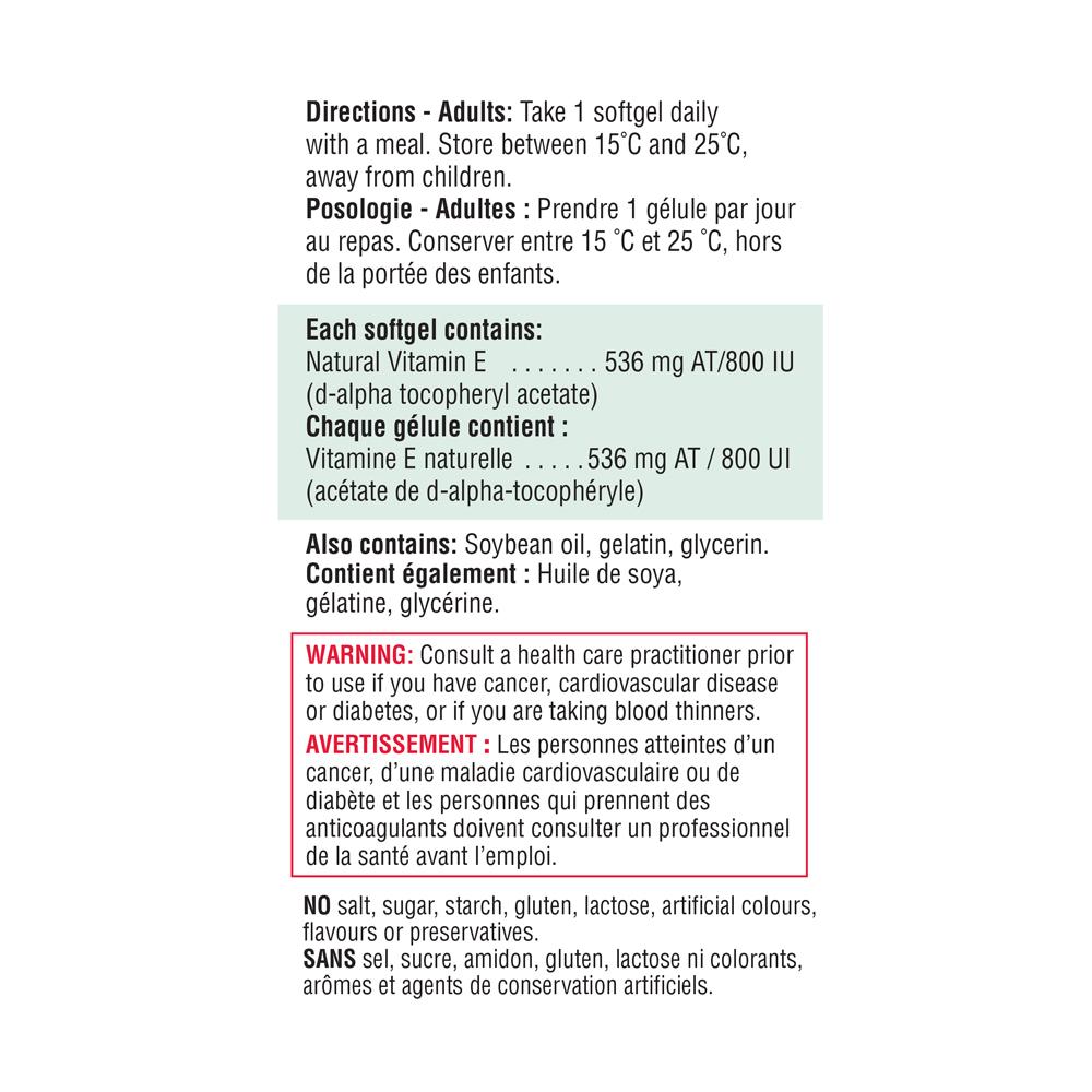 Jamieson Vitamin E 800IU 50 softgels ingredients 健美生 