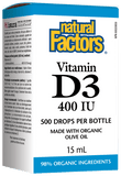 Natural Factors Vitamin D3 Drops for Kids 400iu, Certified Organic, 15mL