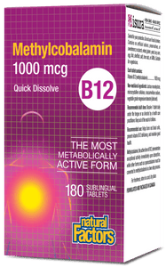Natural Factors Vitamin B-12 Methylcobalamin, 1000mcg, 180 Sublingual tablets