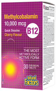 Natural Factors B12 Methylcobalamin 10,000 mcg Cherry, 30 Sublingual Tablets