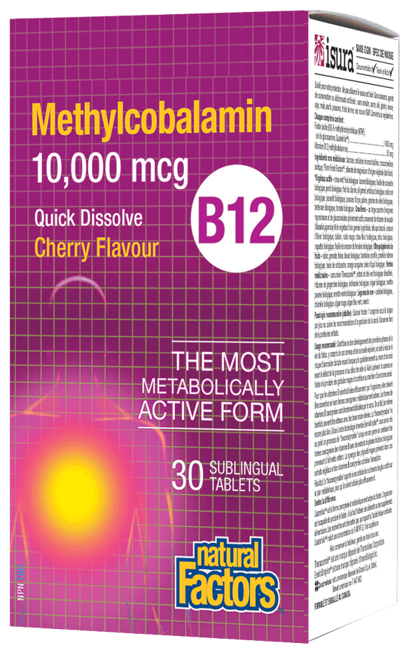 Natural Factors B12 甲基钴胺素 10,000 微克樱桃口味，30片舌下含片