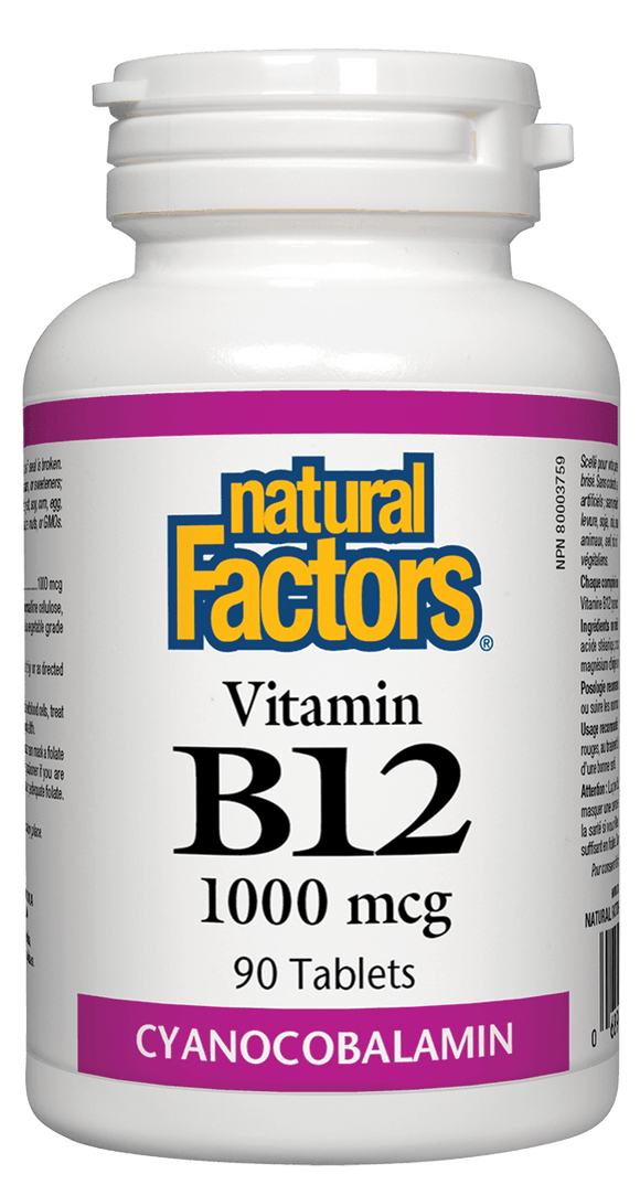 【clearance】Natural Factors Vitamin B-12 Cyanocobalamin 1000mcg, 90 tabs EXP:12/2023