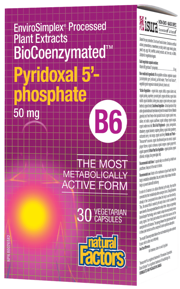 Natural Factors BioCoenzymated™ Pyridoxal 5’- phosphate B6, 50 mg, 30 veg capsules
