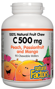 Natural Factors Vitamin C 500 mg Natural Fruit Chew Peach, Passionfruit & Mango 90 tablets