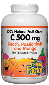 Natural Factors Vitamin C 500 mg Natural Fruit Chew Peach, Passionfruit & Mango 180 chewable wafers