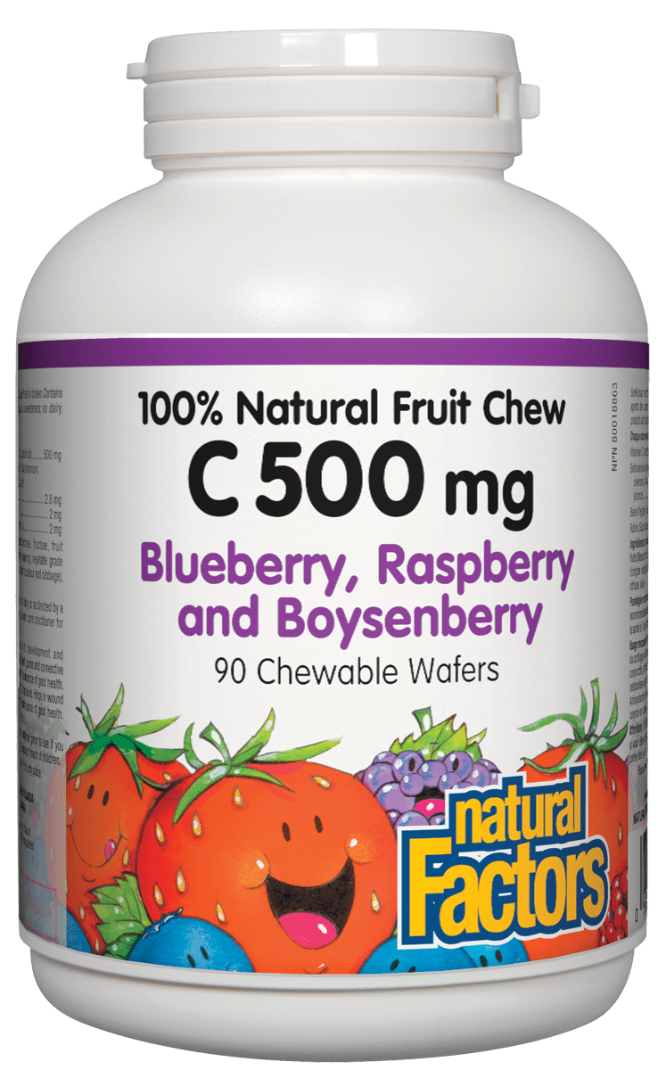 Natural Factors Chewable Vitamin C, Blueberry, Raspberry Boysenberry, 500 mg, 90 wafers