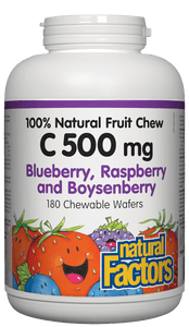 Natural Factors Chewable Vitamin C, Blueberry, Raspberry Boysenberry, 500 mg, 180 wafers