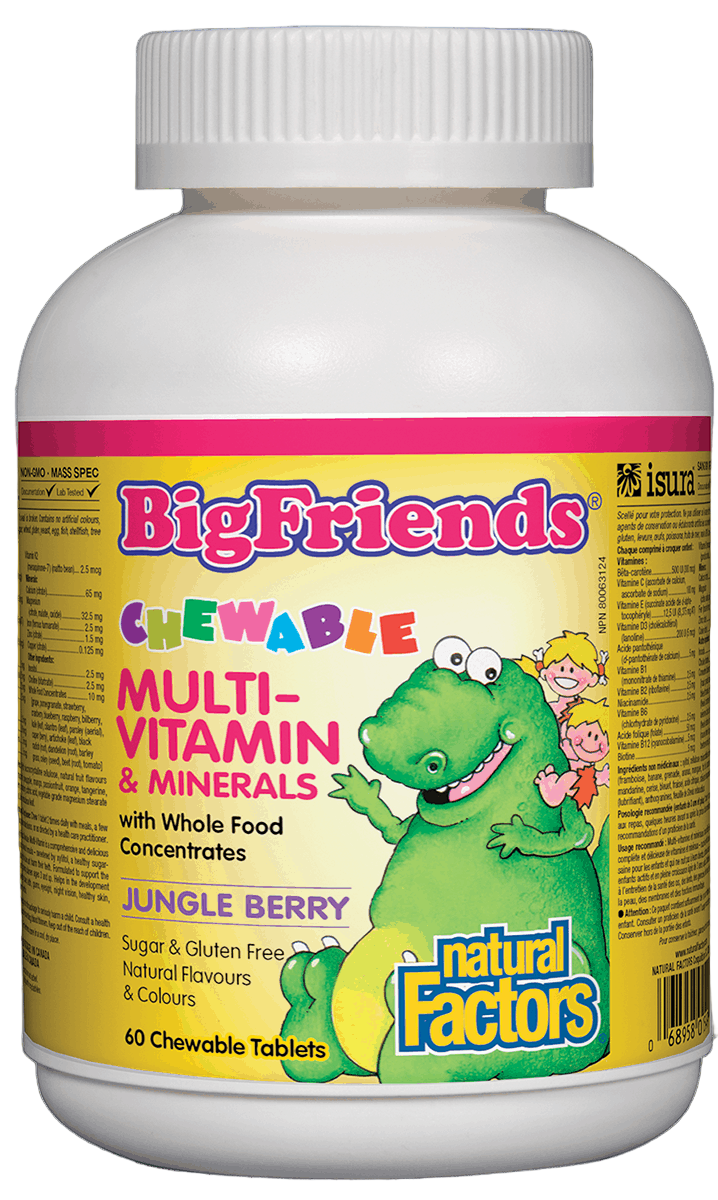 Natural Factors BigFriends Chewable Multivitamin and Minerals, Jungle Berry, 60 Chew tabs