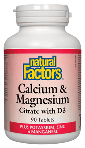 Natural Factors Calcium & Magnesium Citrate with D, Plus Potassium & Zinc, 90 tabs