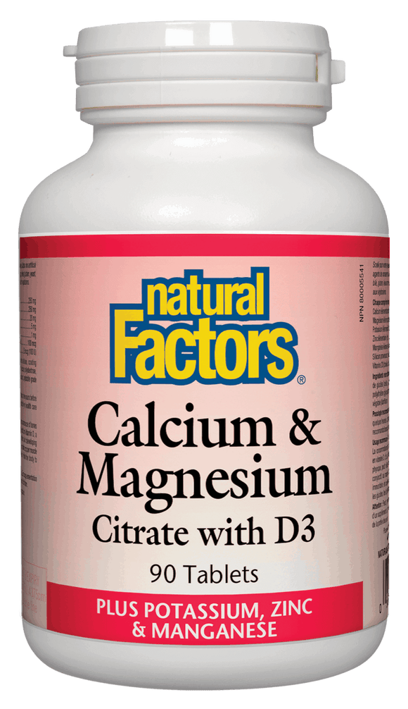 Natural Factors Calcium & Magnesium Citrate with D, Plus Potassium & Zinc, 90 tabs