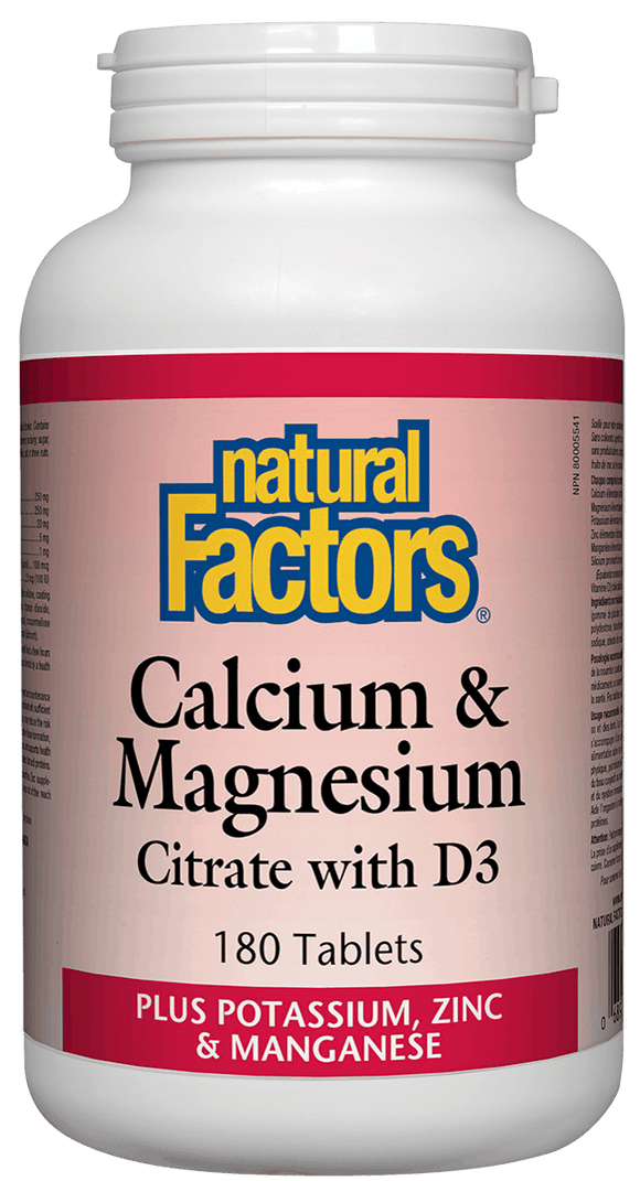 Natural Factors Calcium and Magnesium Citrate with D, Plus Potassium and Zinc, 180 tabs