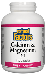 Natural Factors Calcium & Magnesium 2:1, with 100IU Vitamin D, 180 capsules