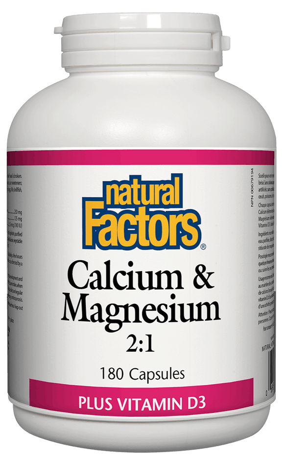 Natural Factors Calcium & Magnesium 2:1, with 100IU Vitamin D, 180 capsules