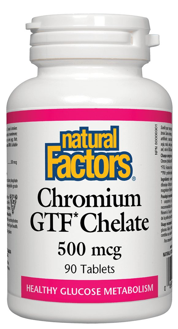 Natural Factors Chromium GTF, Chelated, 500mcg, 90 tablets