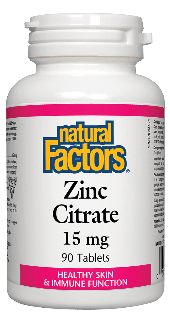 Natural Factors Zinc Citrate, 15mg, 90 tablets