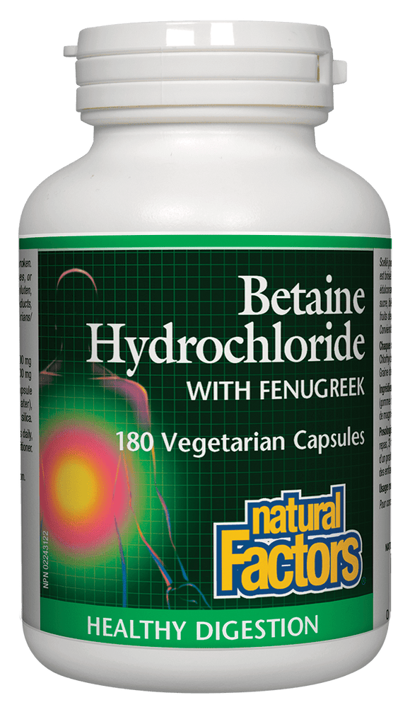 Natural Factors Betaine Hydrochloride with Fenugreek 180 veg capsules