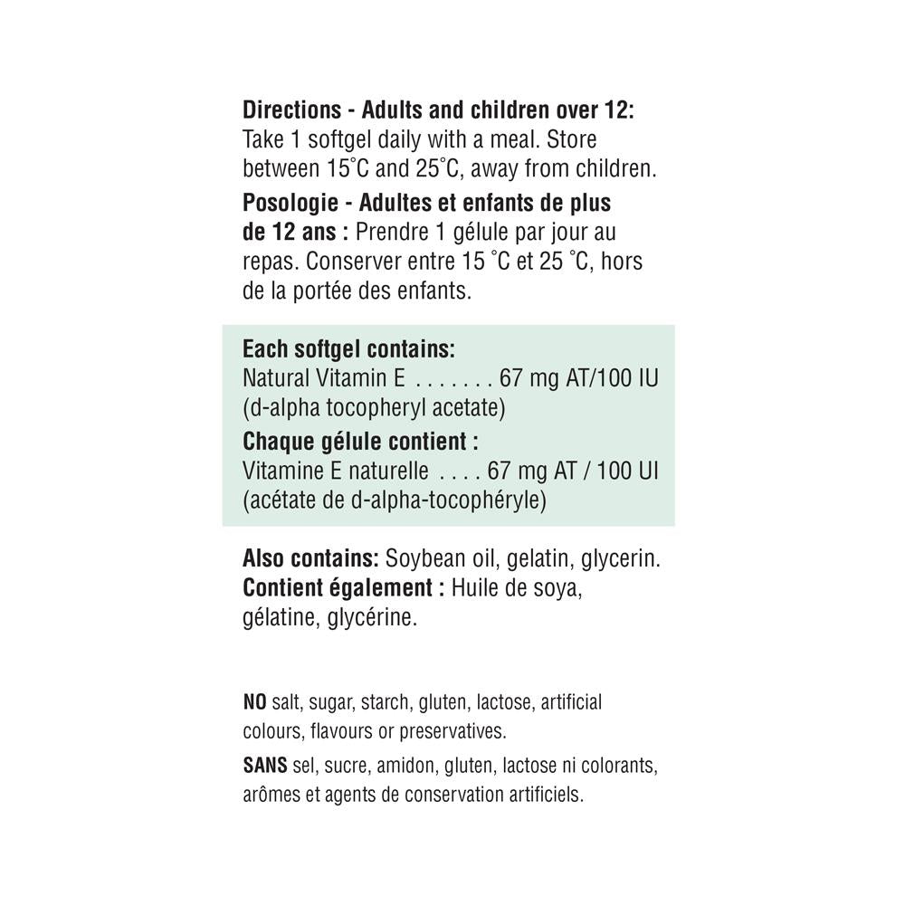 Jamieson Vitamin E 100IU, 100 softgel ingredients 健美生