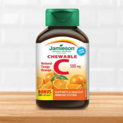Jamieson Chewable Vitamin C, Tangy Orange, 500 mg, 100 tablets + 20 FREE BONUS