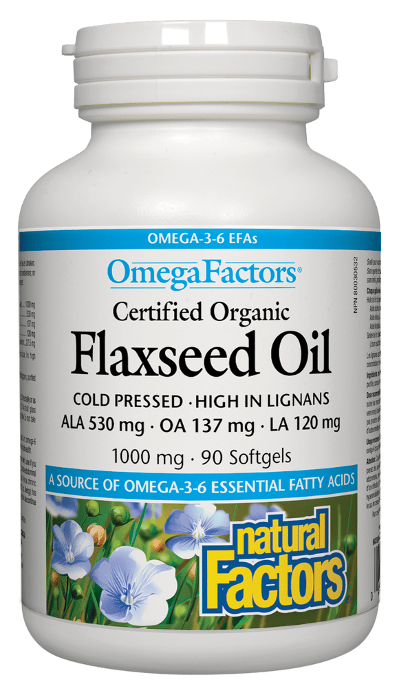 Natural Factors Certified Organic Flaxseed Oil, 1000mg, 90 softgels