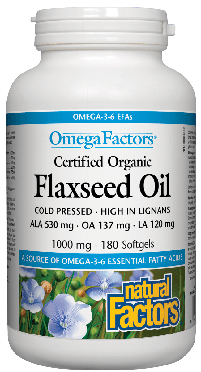 有機亞麻籽油，1000毫克, 180軟膠囊