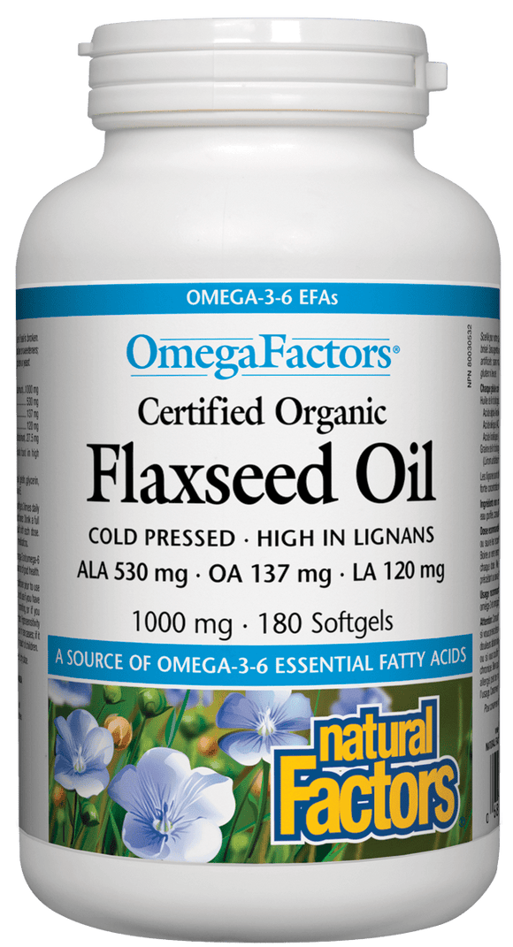 Natural Factors Certified Organic Flaxseed Oil, 1000mg, 180 softgels