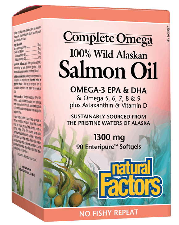 NF 100%野生阿拉斯加三文魚油,含Omega -3,5,6,7,8 &9,蝦青素和維生素D,1300毫克,90粒