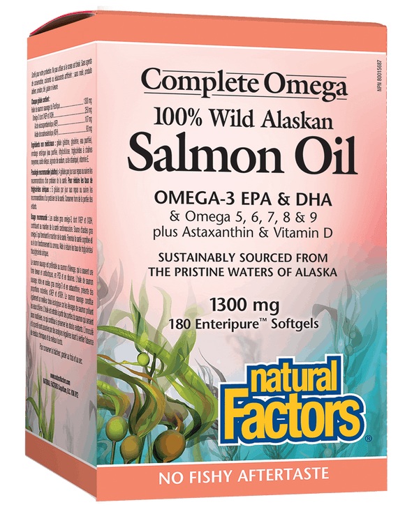 NF 100%野生阿拉斯加三文鱼油,含Omega -3,5,6,7,8 &9,虾青素和维生素D,1300毫克,180粒
